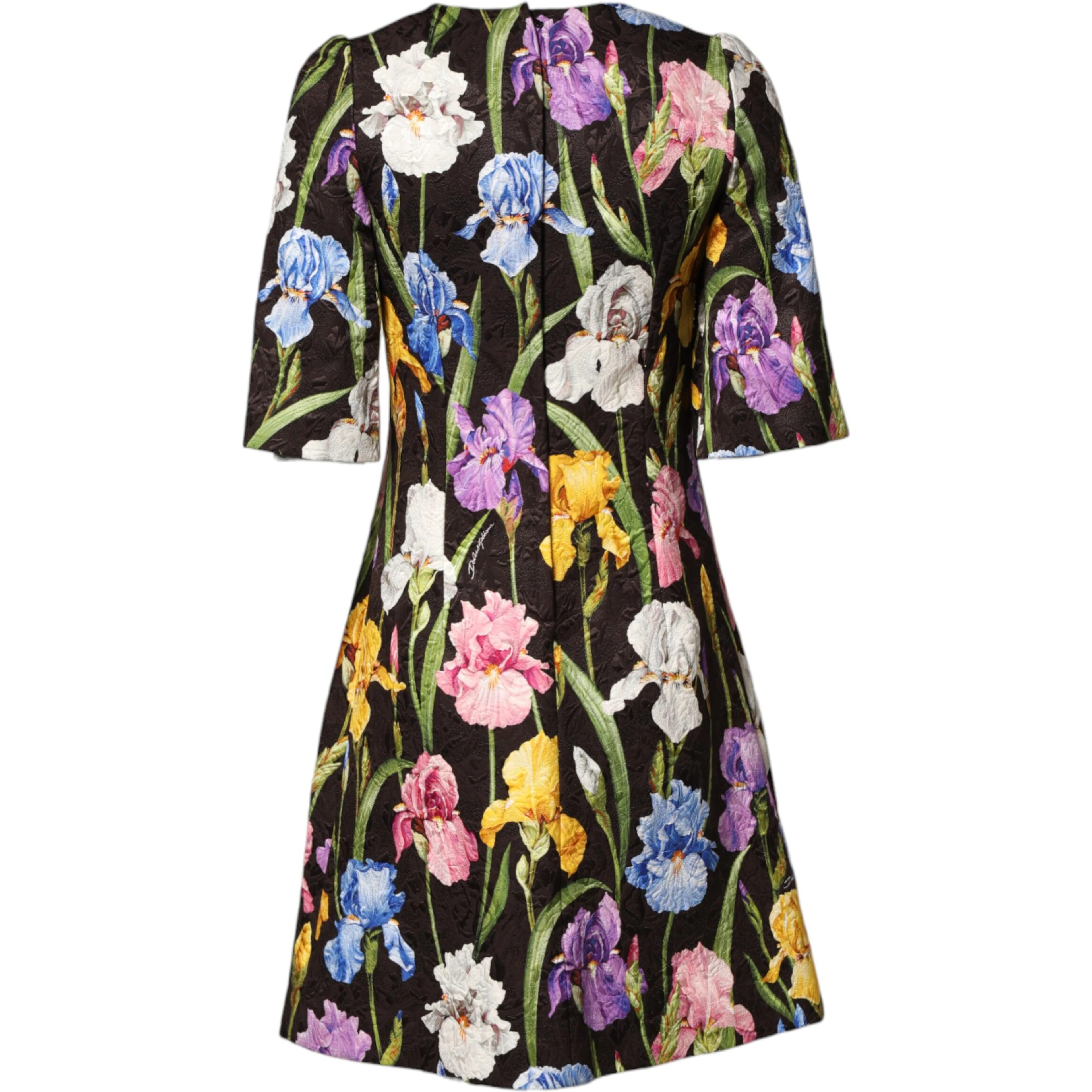 Black Floral Brocade A-line Mini Dress