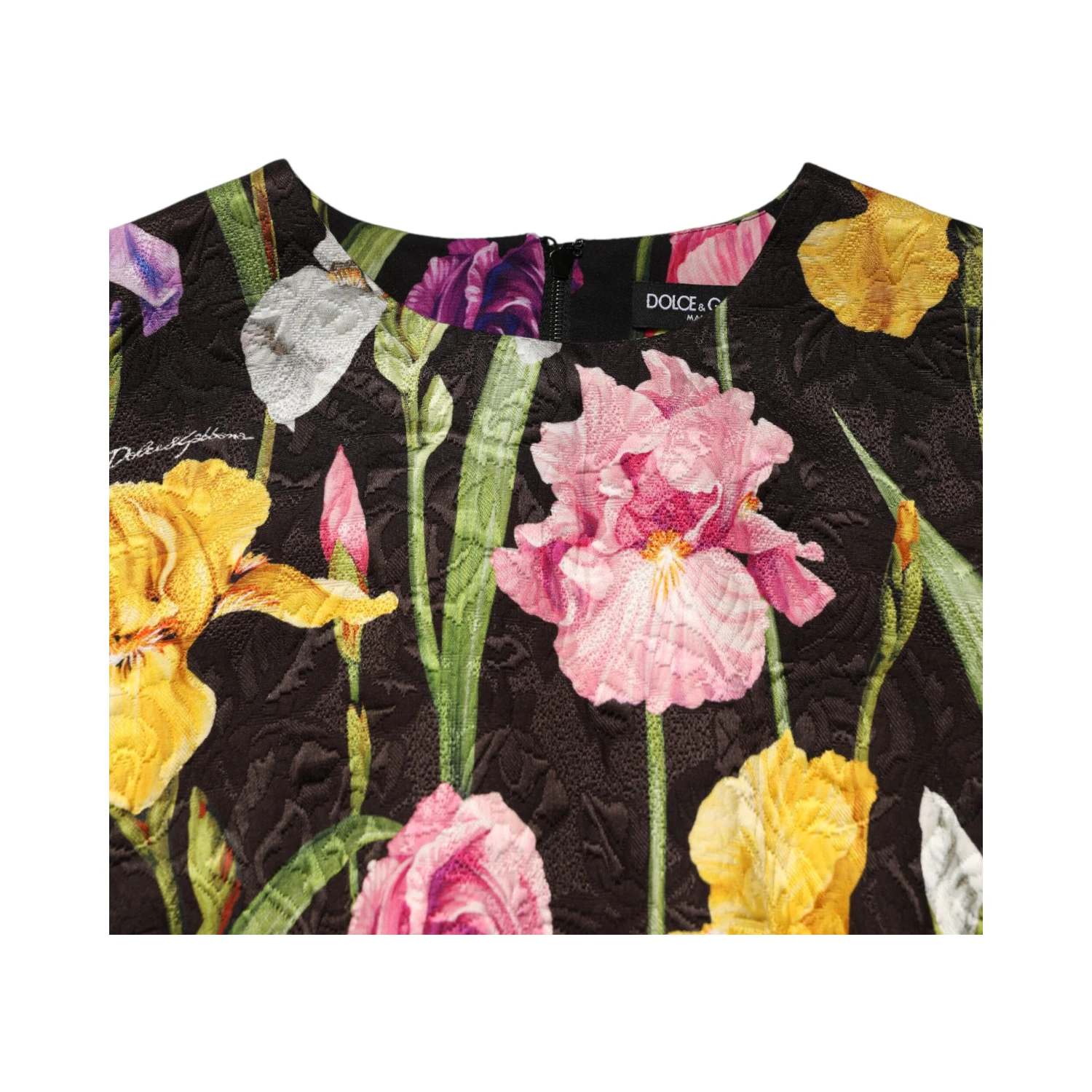 Black Floral Brocade A-line Mini Dress