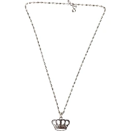 Silver Tone Brass Chain Crown Crystal Pendant  Necklace