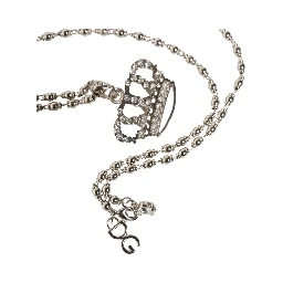 Silver Tone Brass Chain Crown Crystal Pendant  Necklace