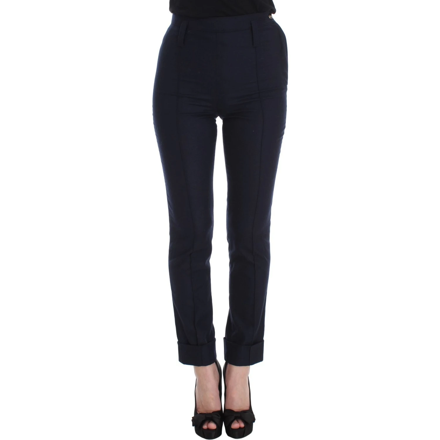 Blue Virgin Wool Slim Fit Casual Pants