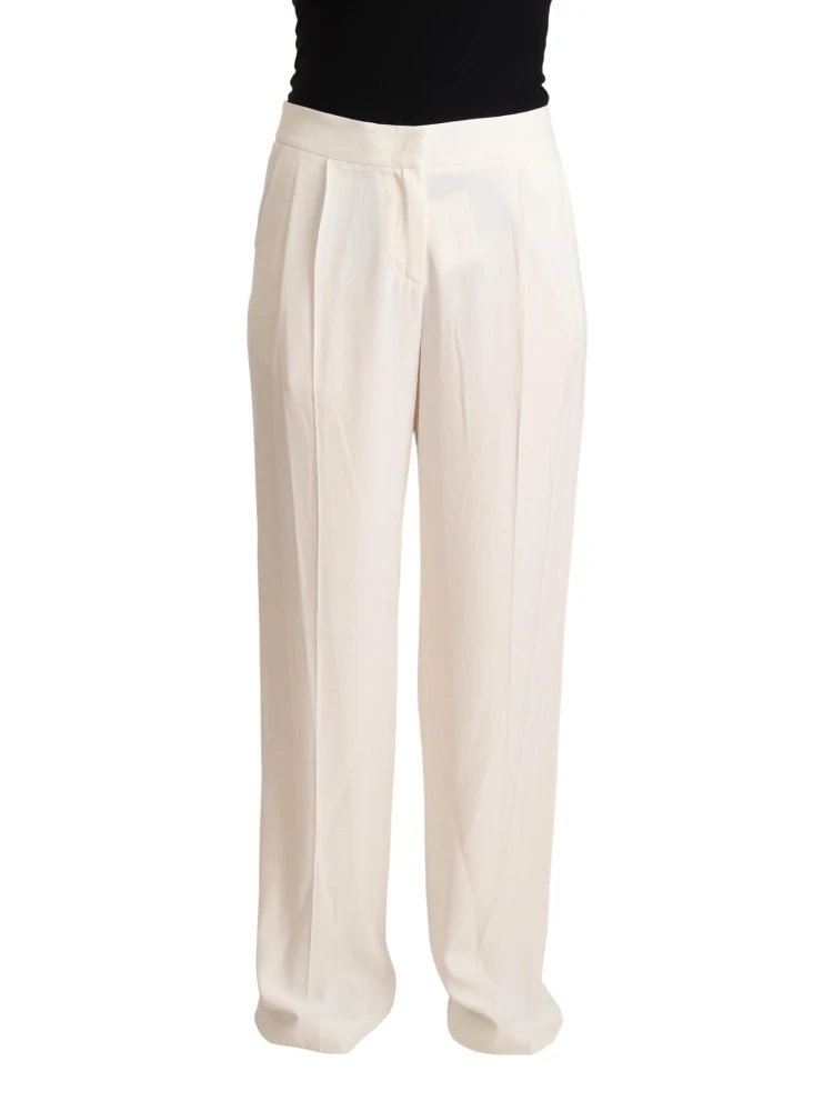 White High Waist Pleated Straight Formal Trouser Pants