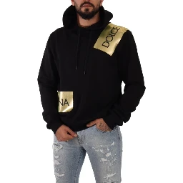Black Gold Hooded Cotton Mens Pullover Sweater