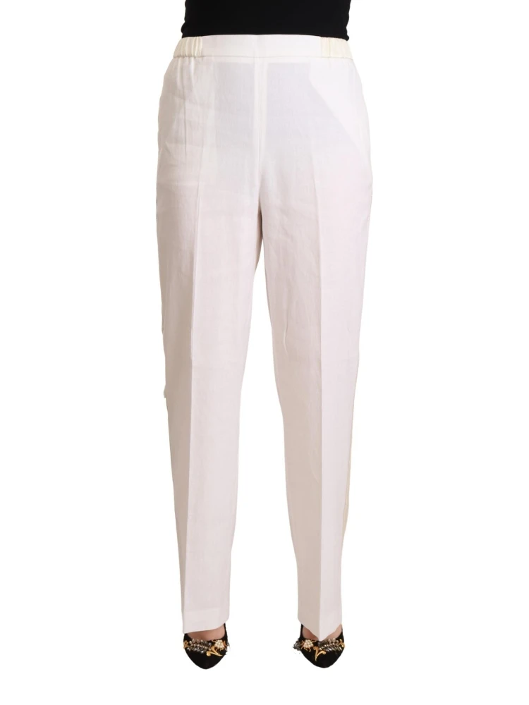 Linen White High Waist Straight Formal Trouser Pants