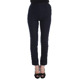 Blue Virgin Wool Slim Fit Casual Pants