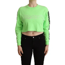 Mint Green Printed Long Sleeves Cropped Top Sweater