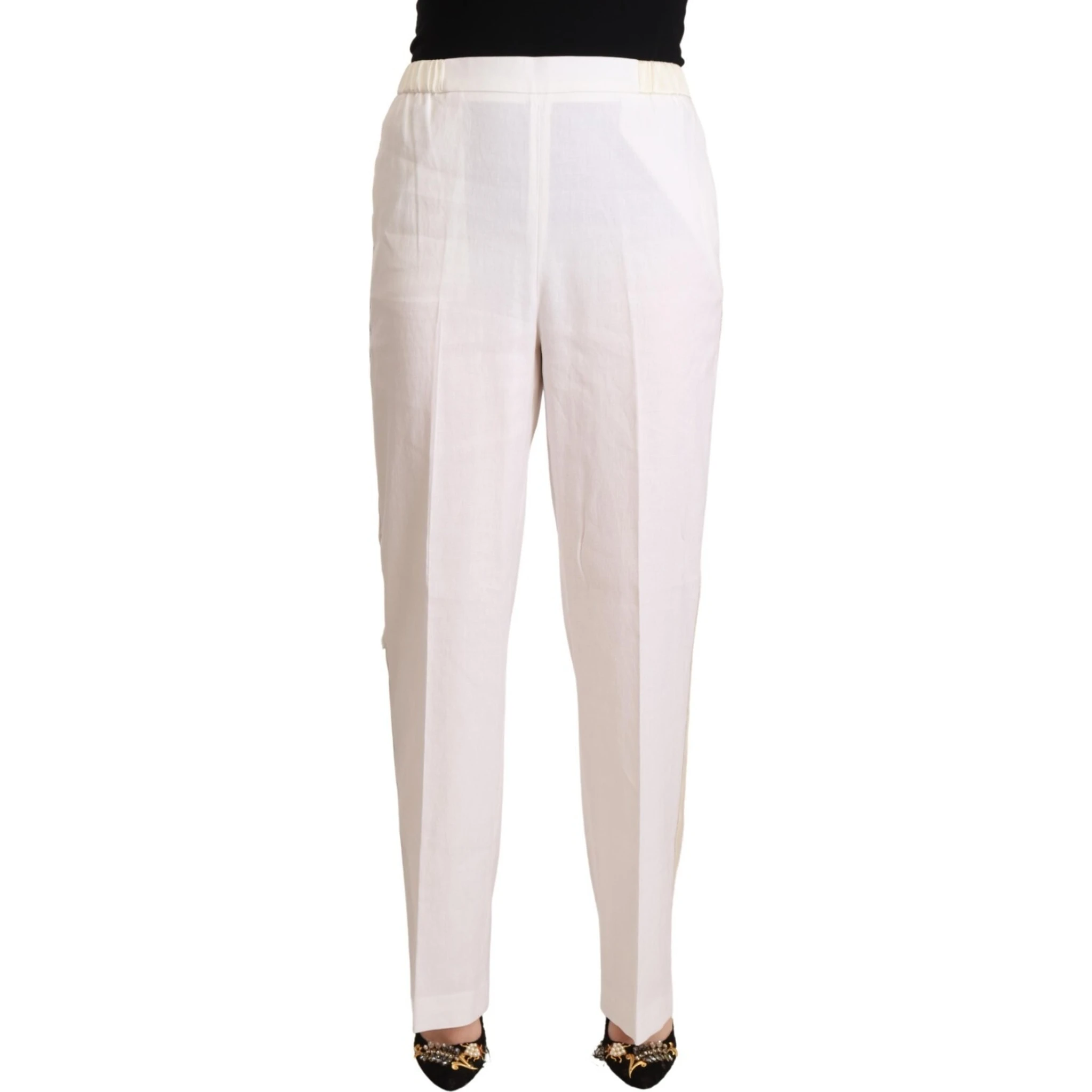 Linen White High Waist Straight Formal Trouser Pants