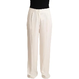 White High Waist Pleated Straight Formal Trouser Pants