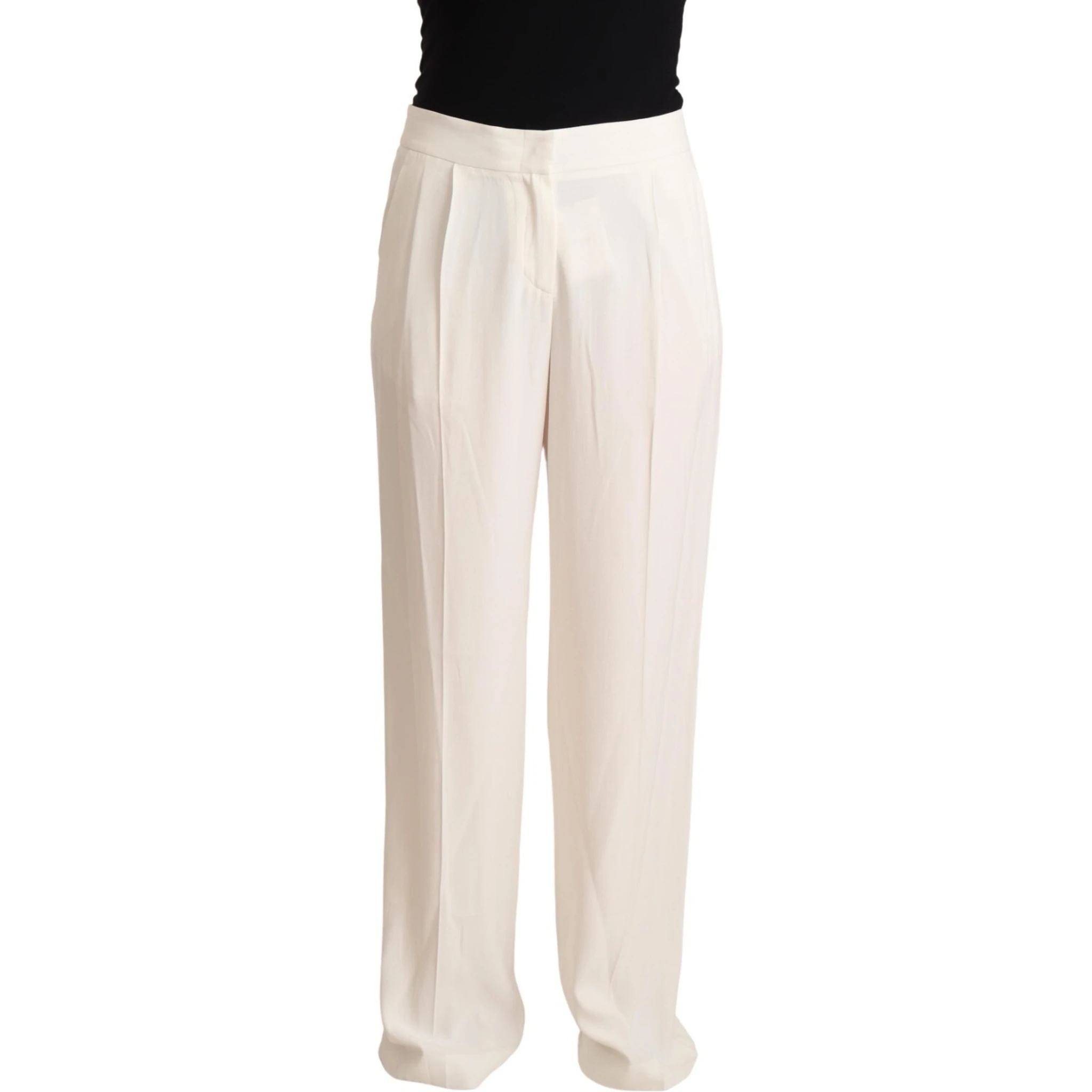 White High Waist Pleated Straight Formal Trouser Pants