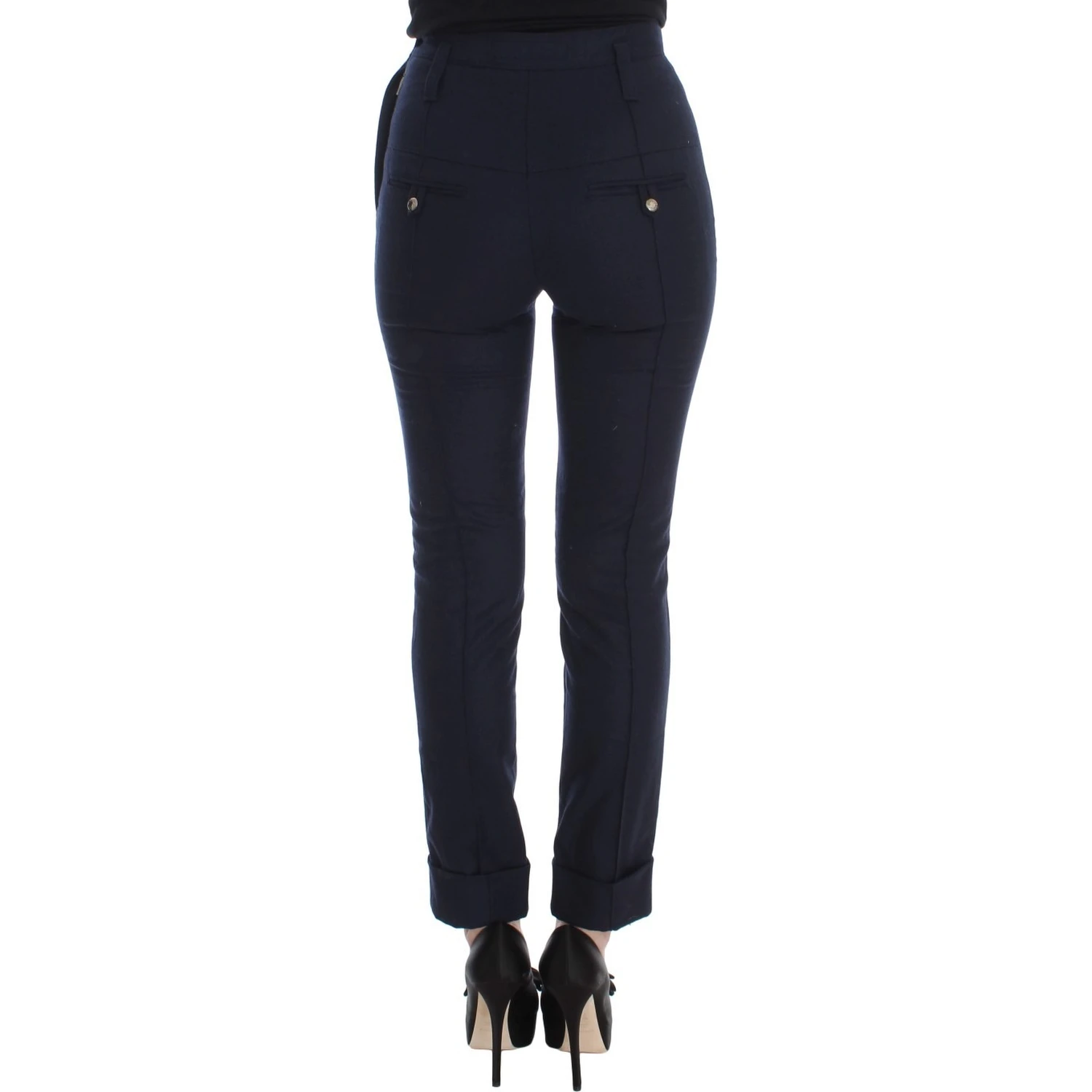 Blue Virgin Wool Slim Fit Casual Pants