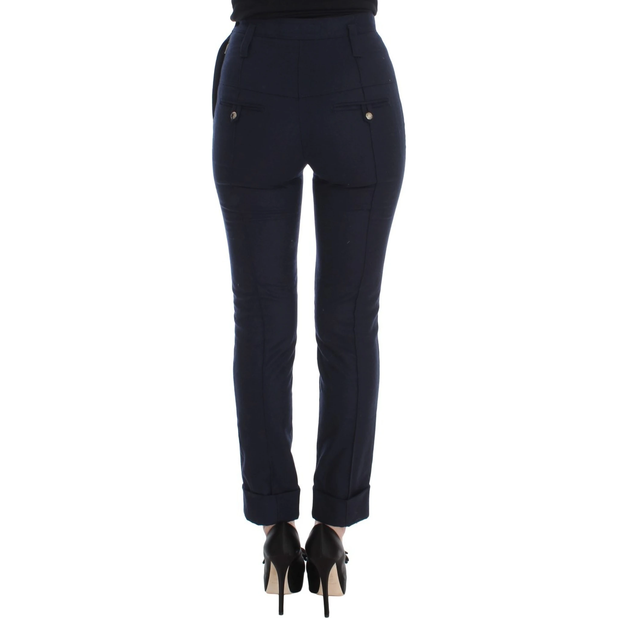 Blue Virgin Wool Slim Fit Casual Pants