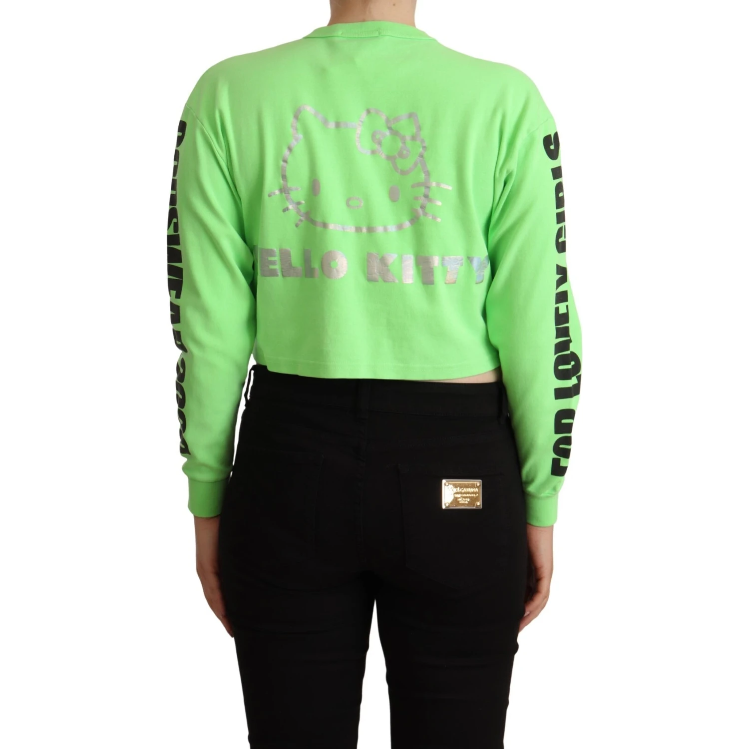 Mint Green Printed Long Sleeves Cropped Top Sweater