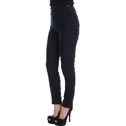 Blue Virgin Wool Slim Fit Casual Pants