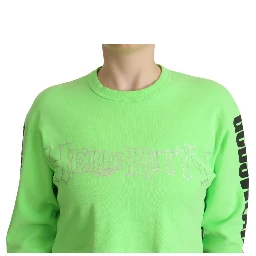 Mint Green Printed Long Sleeves Cropped Top Sweater