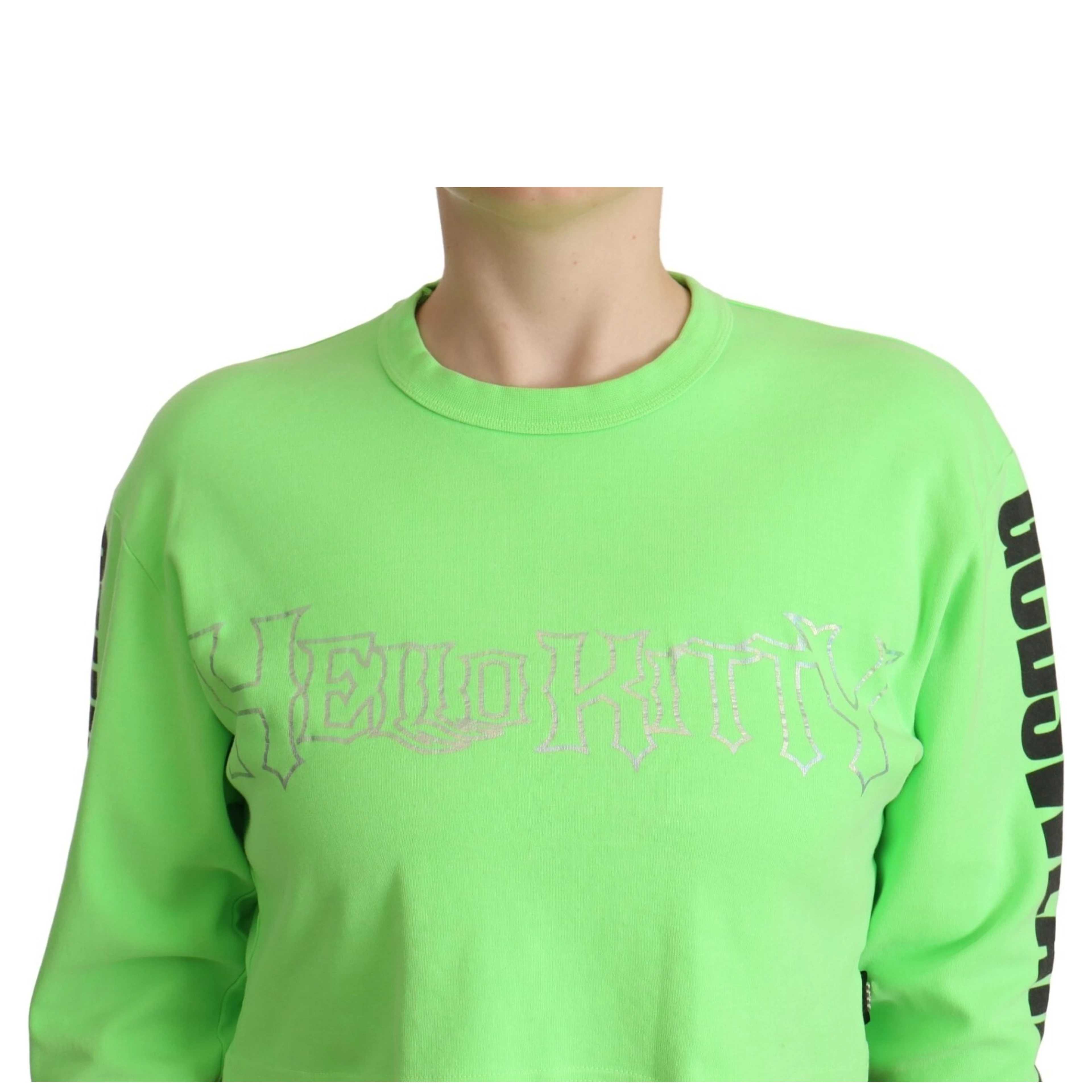 Mint Green Printed Long Sleeves Cropped Top Sweater