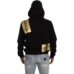 Black Gold Hooded Cotton Mens Pullover Sweater