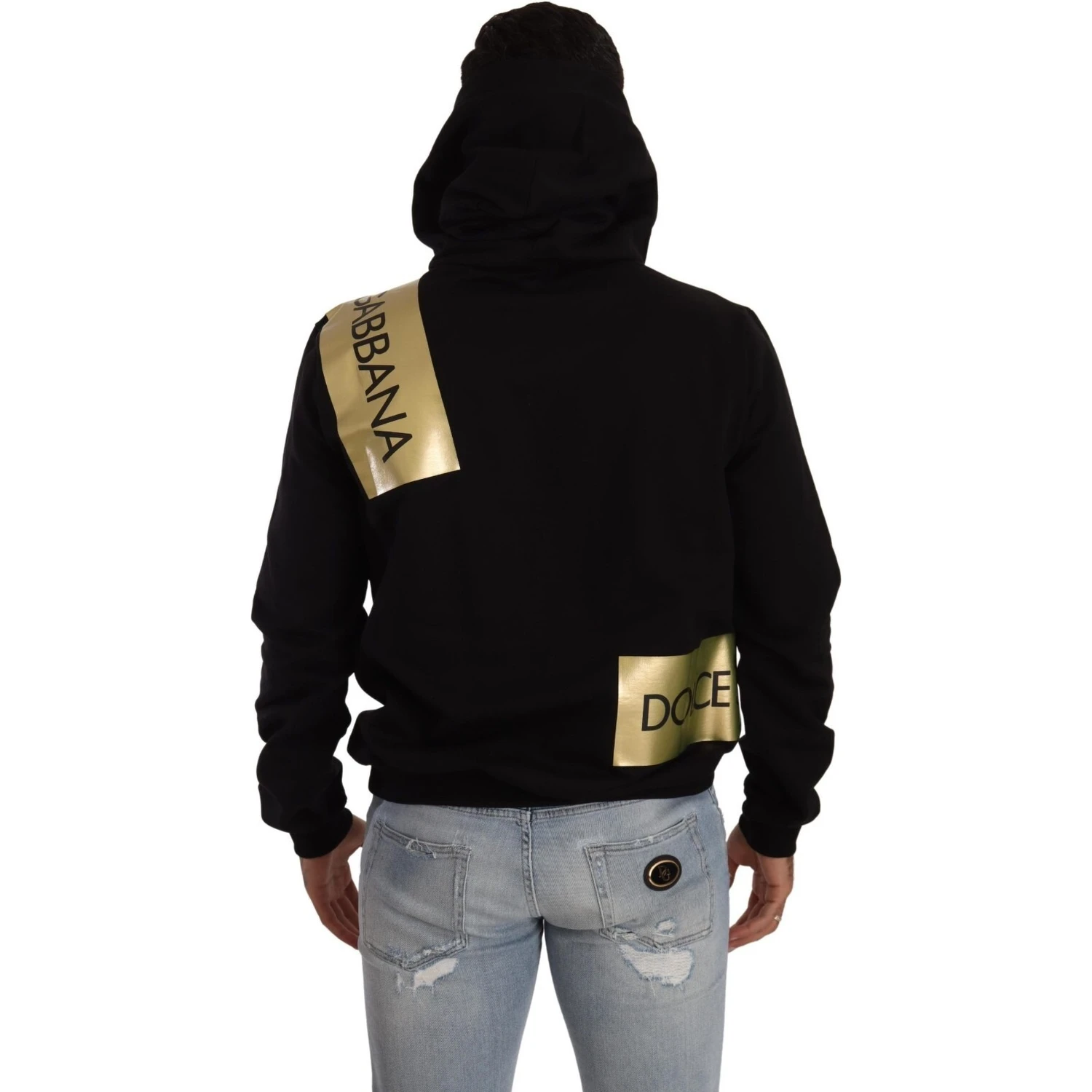 Black Gold Hooded Cotton Mens Pullover Sweater