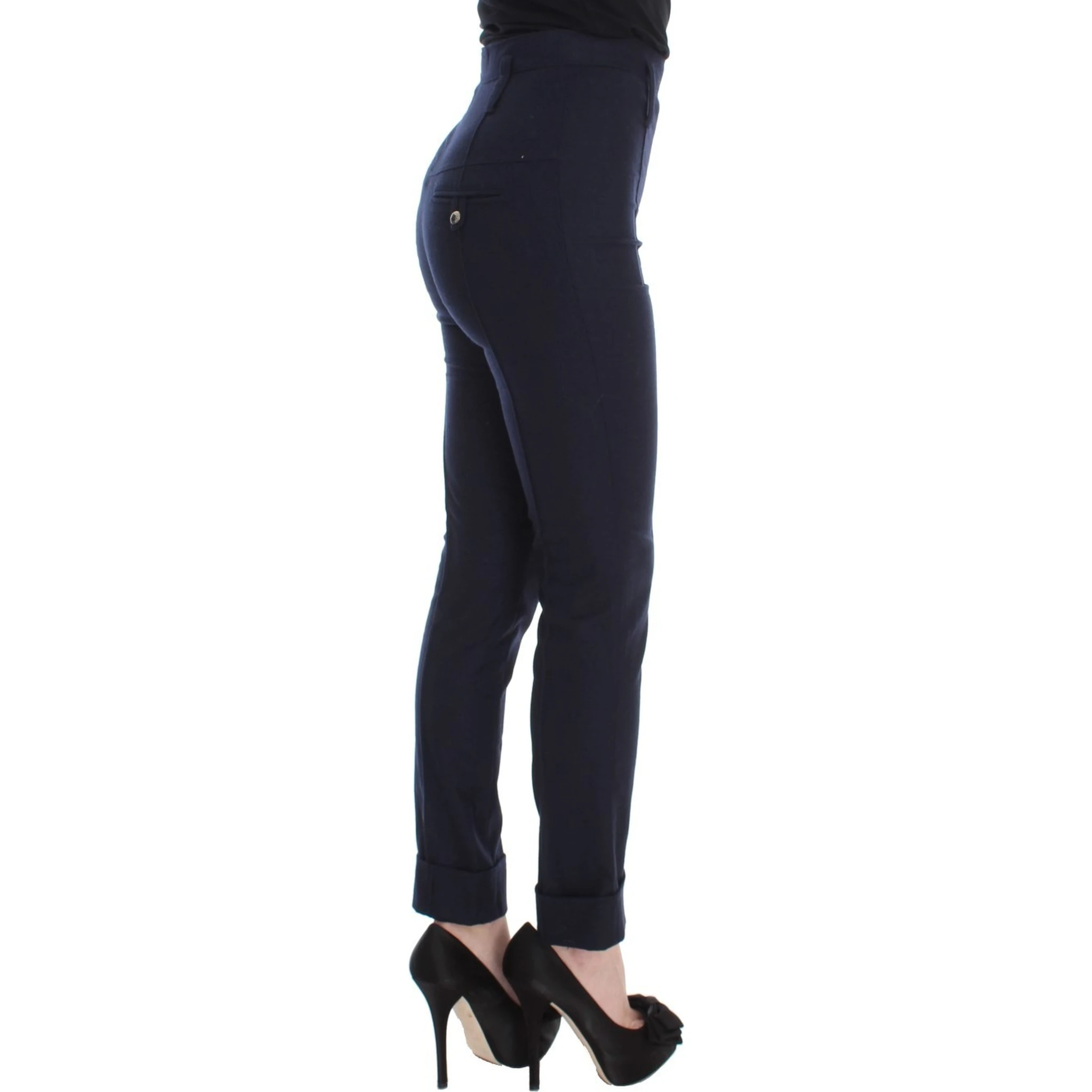 Blue Virgin Wool Slim Fit Casual Pants