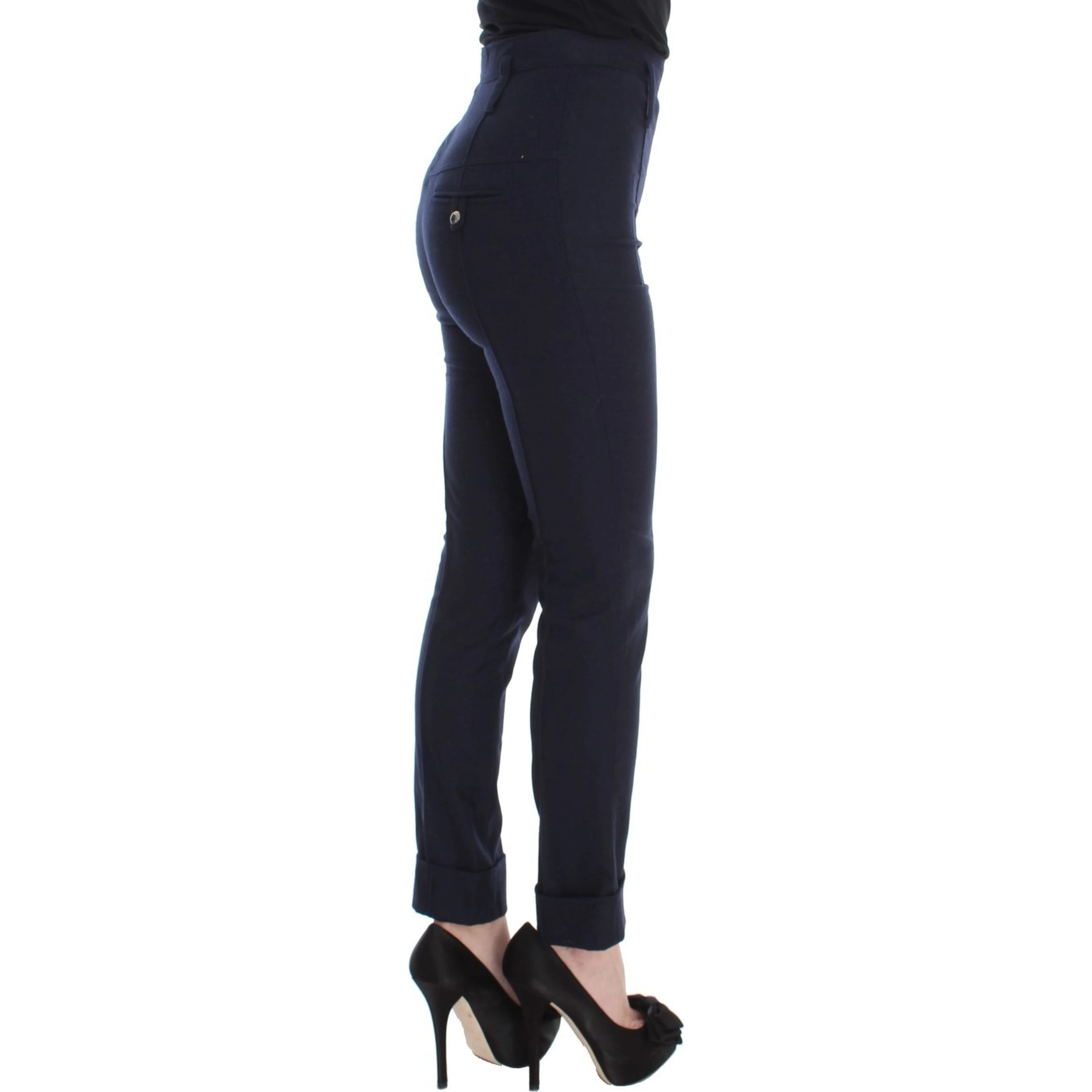 Blue Virgin Wool Slim Fit Casual Pants