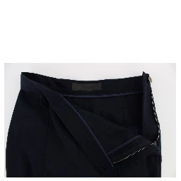 Blue Virgin Wool Slim Fit Casual Pants