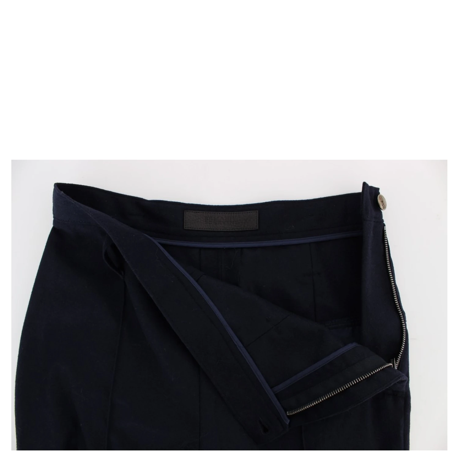 Blue Virgin Wool Slim Fit Casual Pants