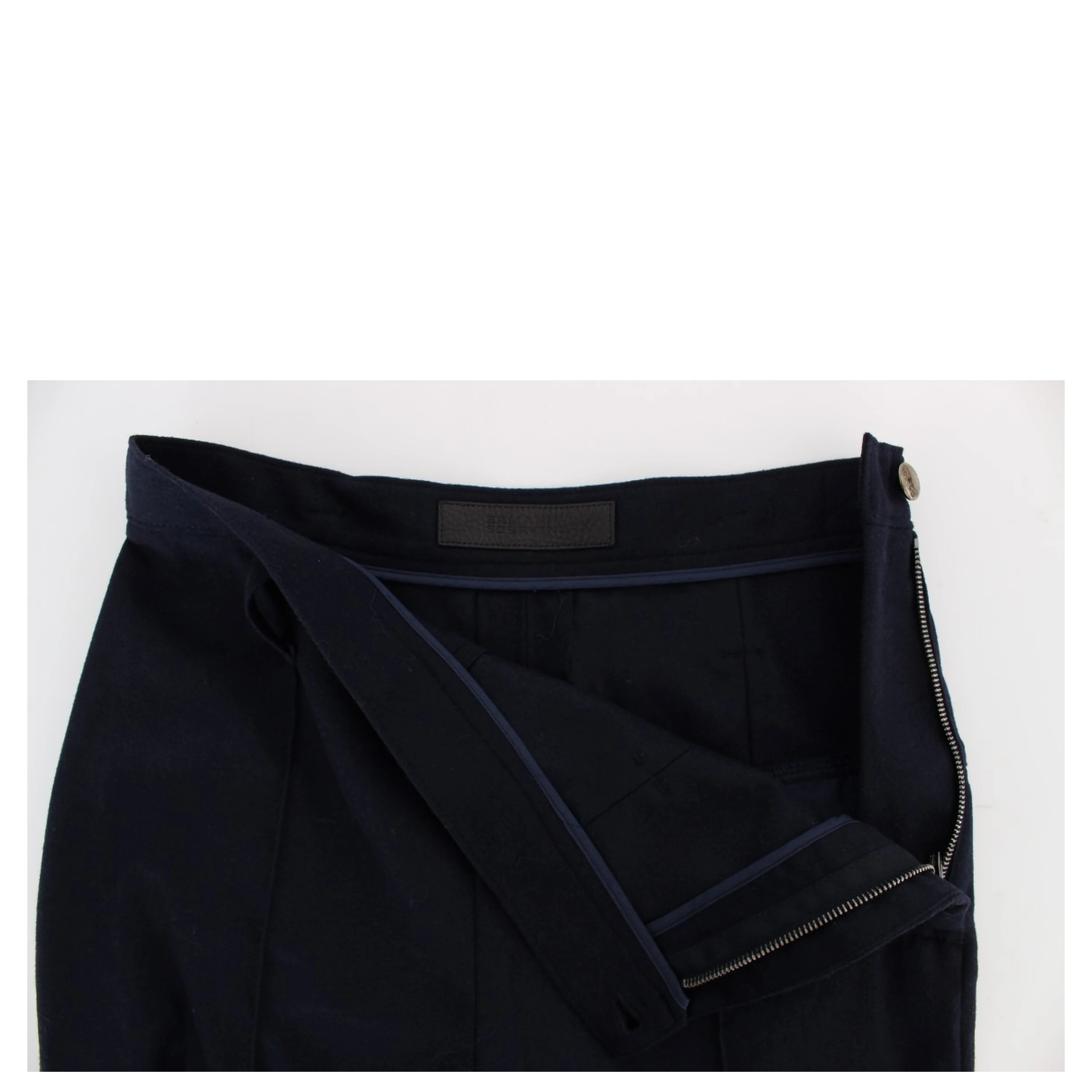 Blue Virgin Wool Slim Fit Casual Pants