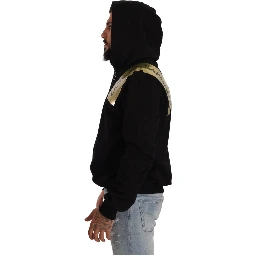 Black Gold Hooded Cotton Mens Pullover Sweater