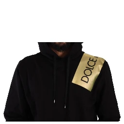 Black Gold Hooded Cotton Mens Pullover Sweater
