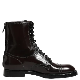 Black Leather Lace Up Mid Calf Boots Shoes