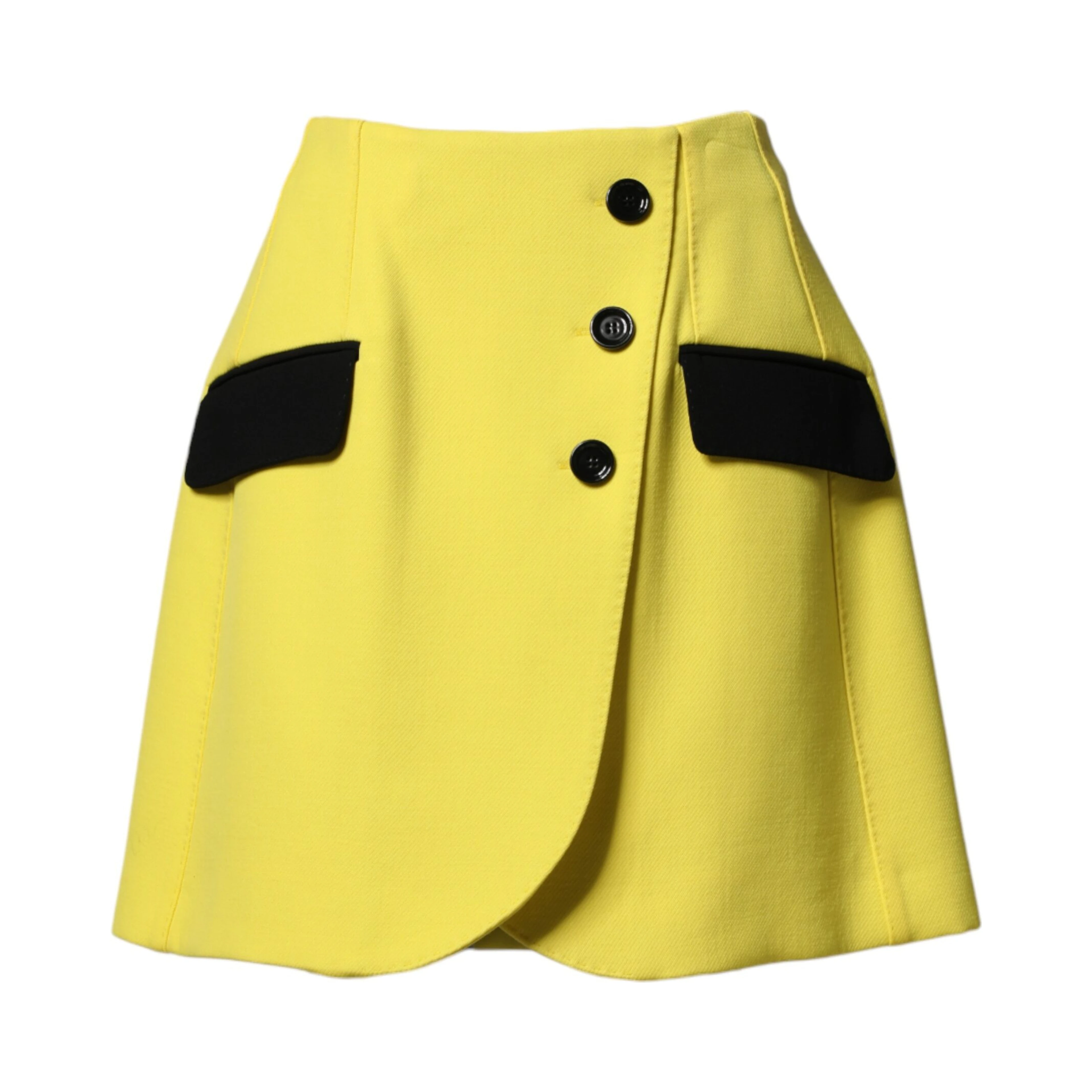 Yellow Wool Buttoned High Waist Mini Skirt