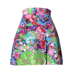 Multicolor Floral Buttoned High Waist Mini Shorts