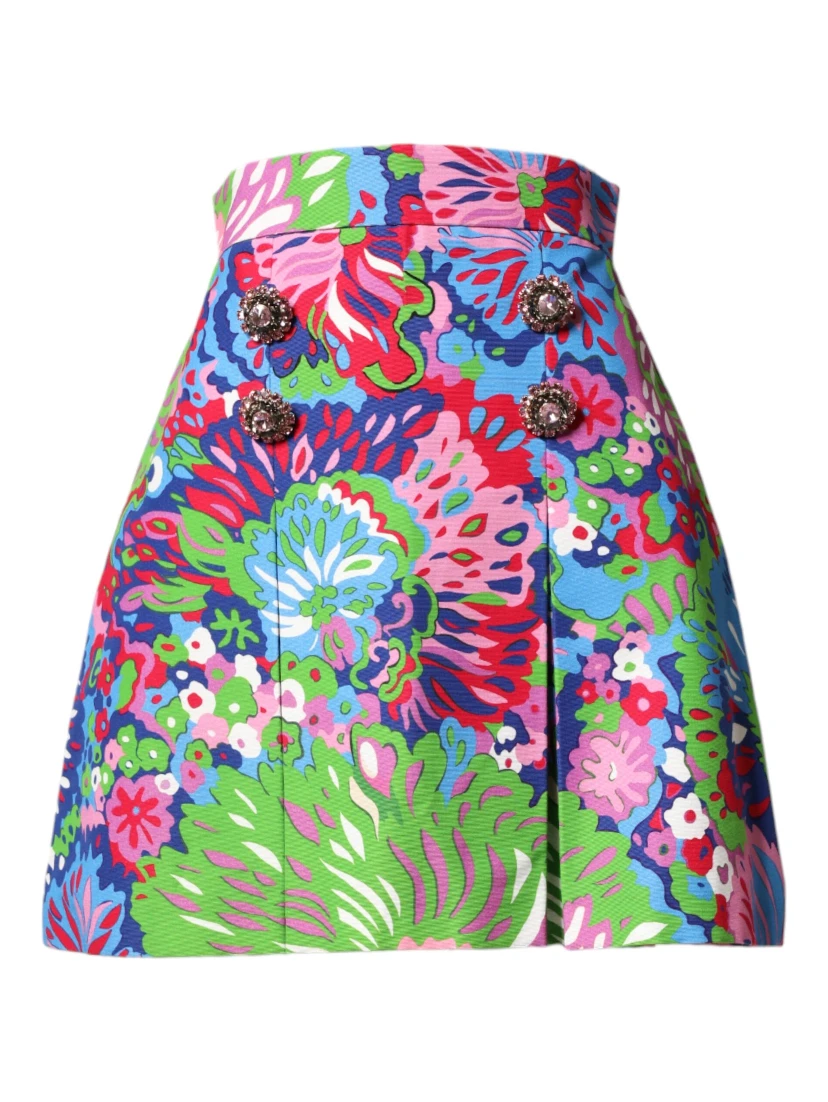 Multicolor Floral Buttoned High Waist Mini Shorts