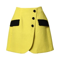 Yellow Wool Buttoned High Waist Mini Skirt