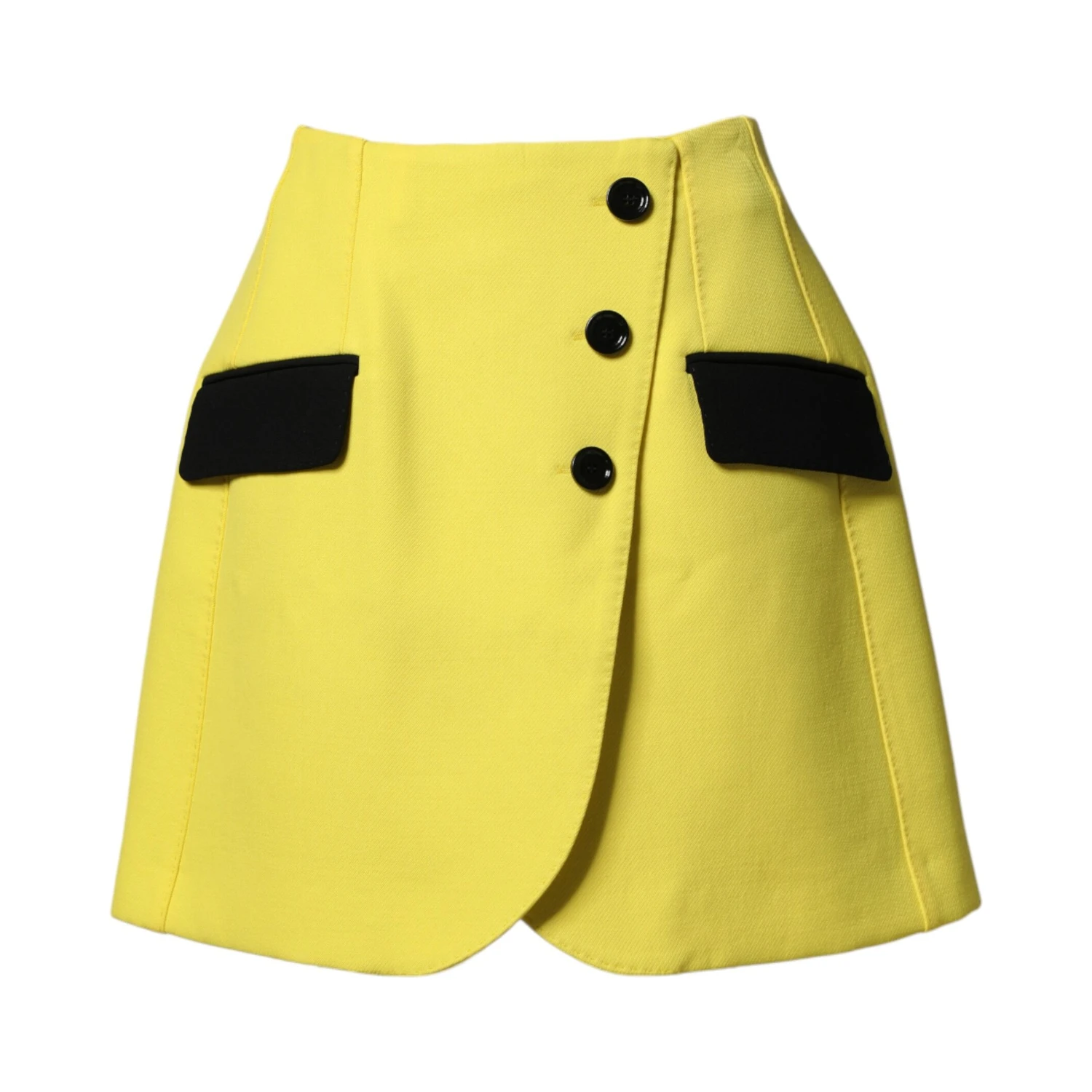 Yellow Wool Buttoned High Waist Mini Skirt