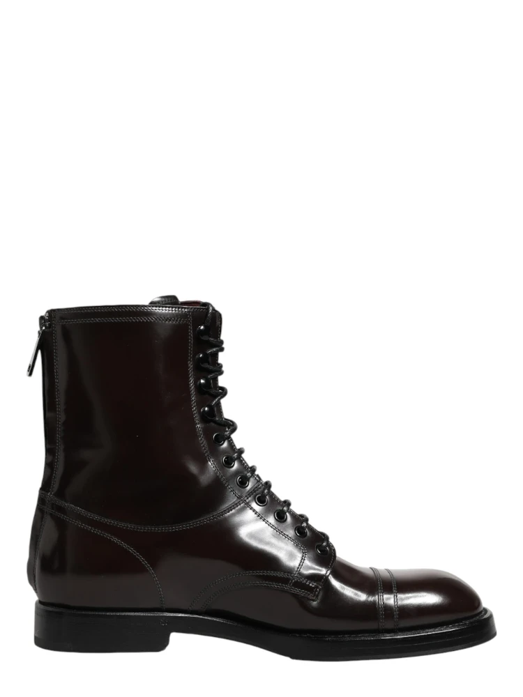 Black Leather Lace Up Mid Calf Boots Shoes alternative
