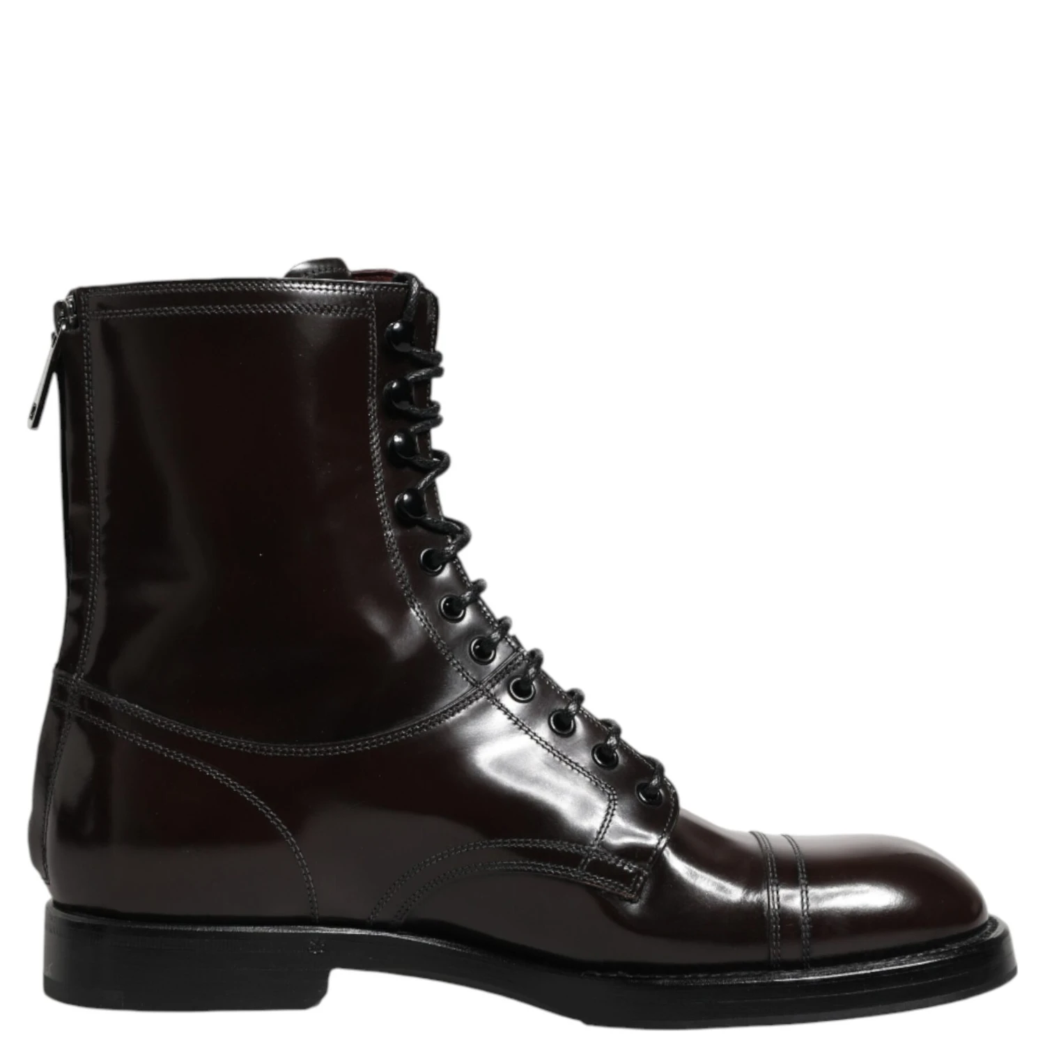 Black Leather Lace Up Mid Calf Boots Shoes