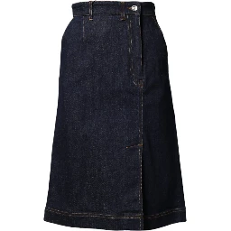 Dark Blue Cotton A-line Denim Midi Skirt
