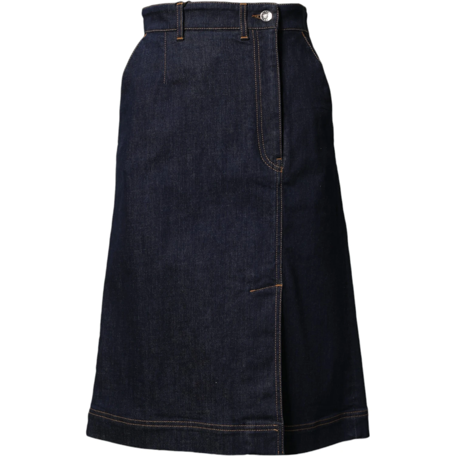 Dark Blue Cotton A-line Denim Midi Skirt