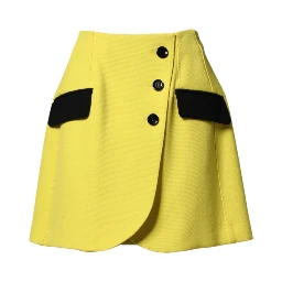 Yellow Wool Buttoned High Waist Mini Skirt