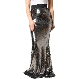 Metallic Gray Sequin High Waist Mermaid Skirt