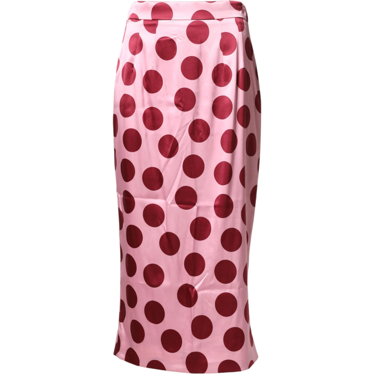 Pink Polka Dot Silk Pencil Cut Midi Skirt
