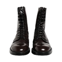 Black Leather Lace Up Mid Calf Boots Shoes