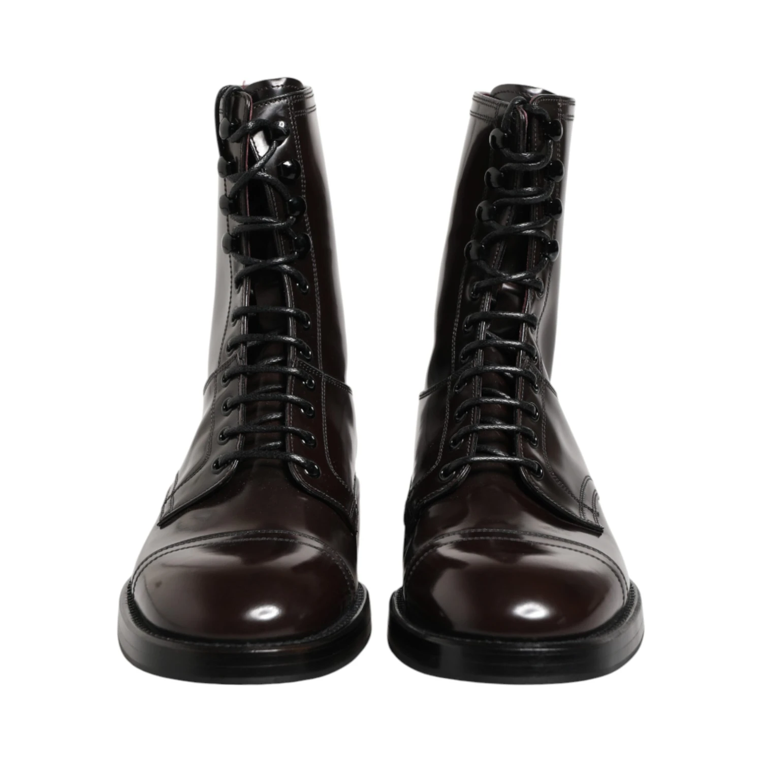 Black Leather Lace Up Mid Calf Boots Shoes