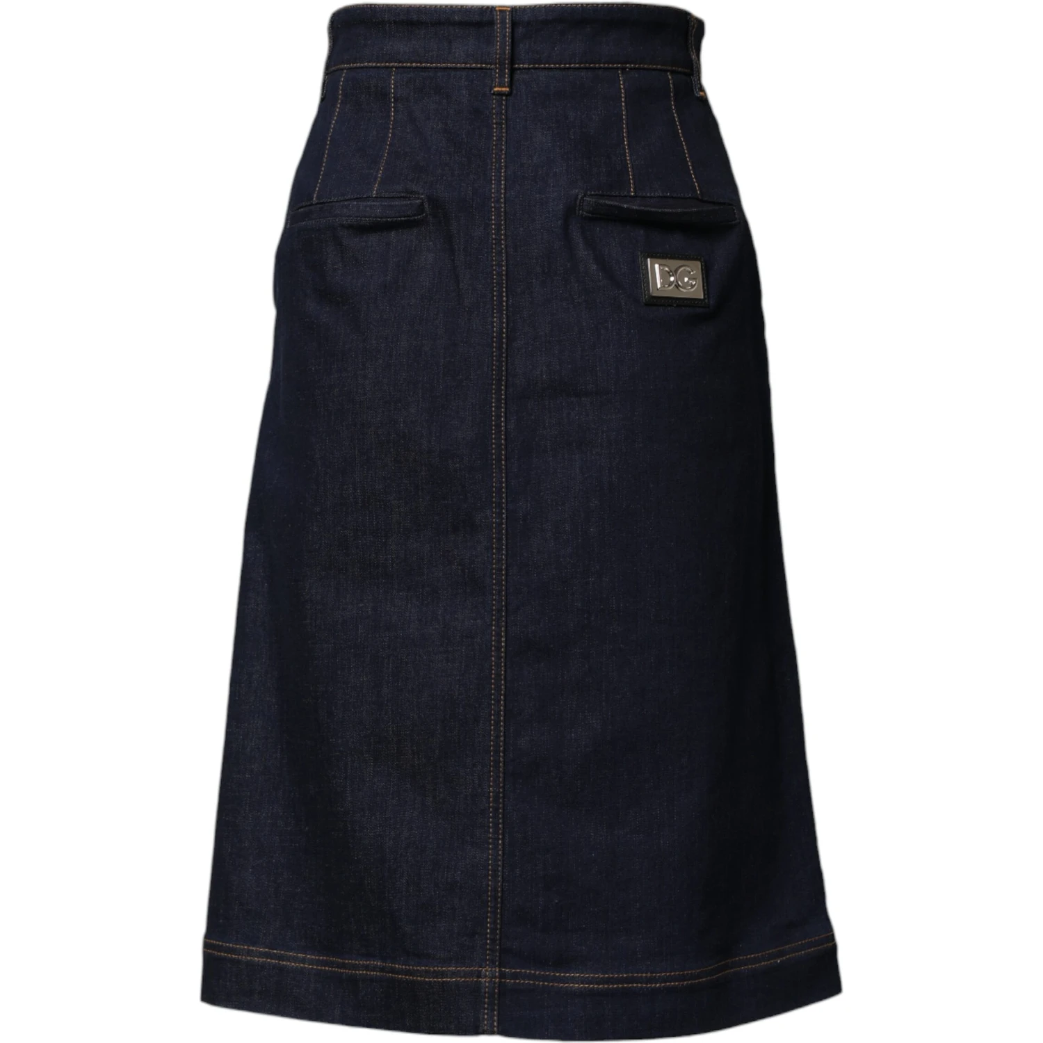 Dark Blue Cotton A-line Denim Midi Skirt
