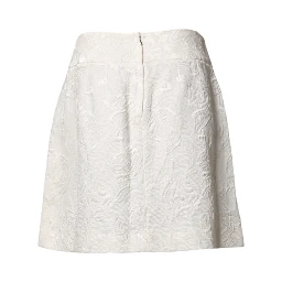 White Floral Brocade High Waist Mini Skirt