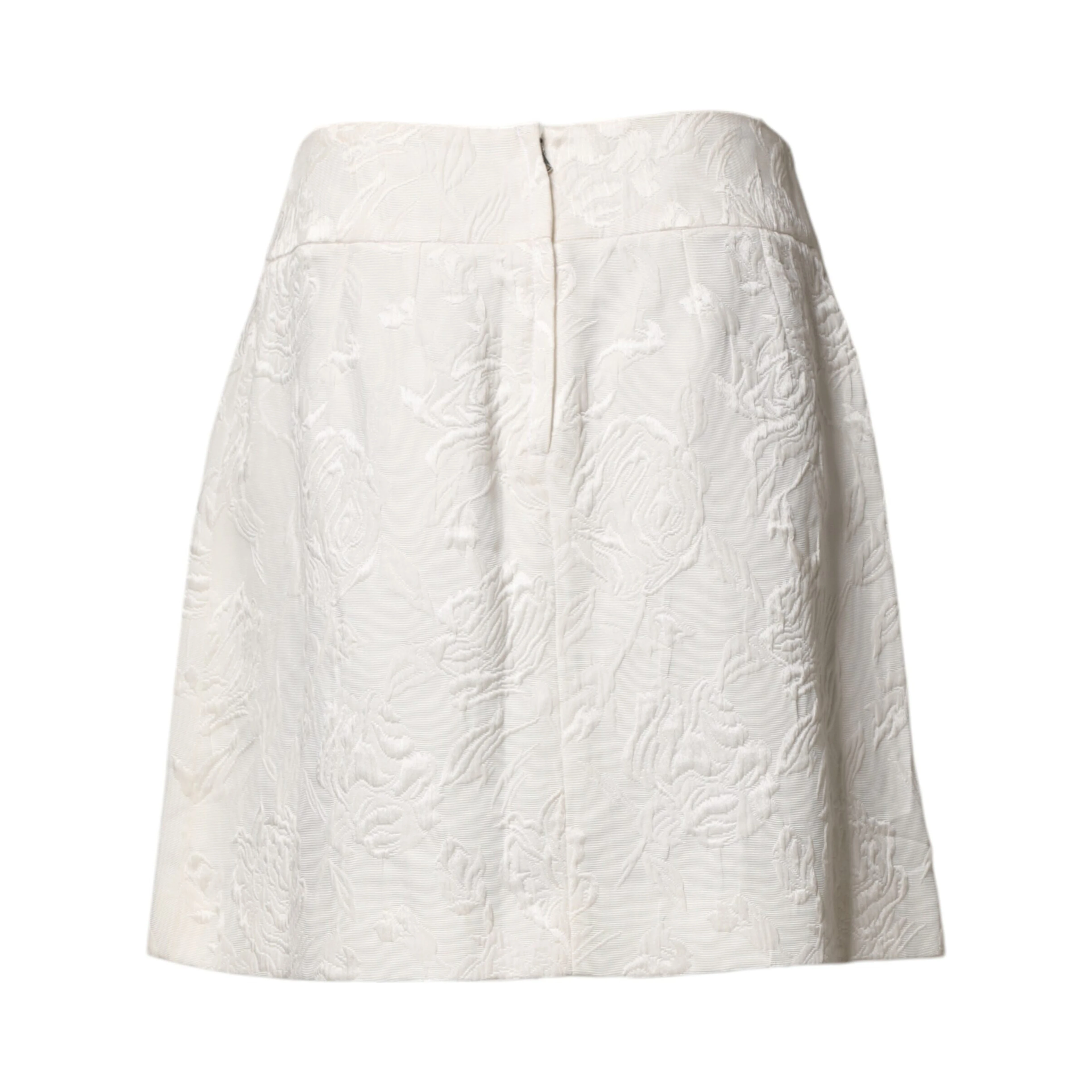 White Floral Brocade High Waist Mini Skirt