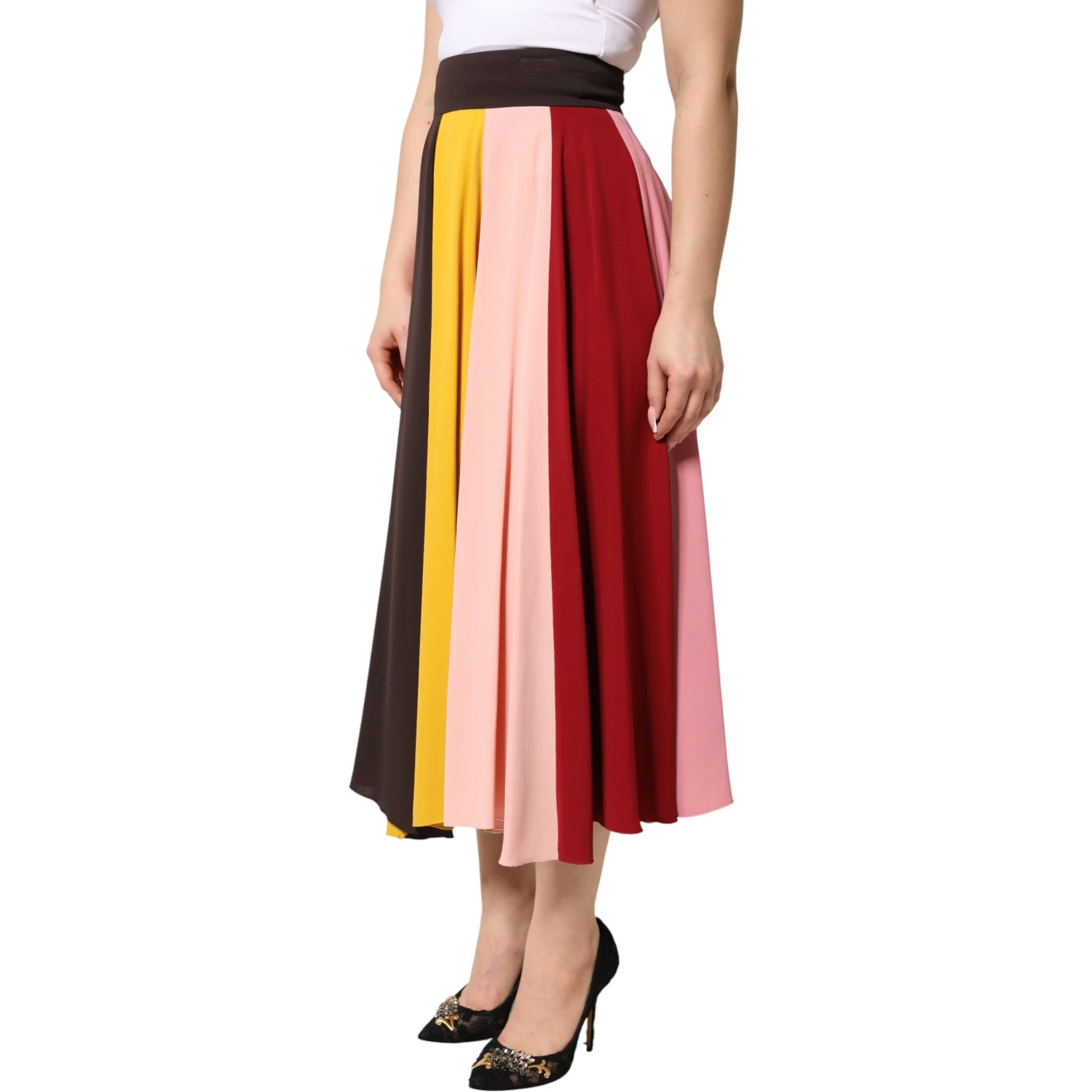 Multicolor Viscose High Waist Midi Skirt