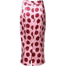 Pink Polka Dot Silk Pencil Cut Midi Skirt