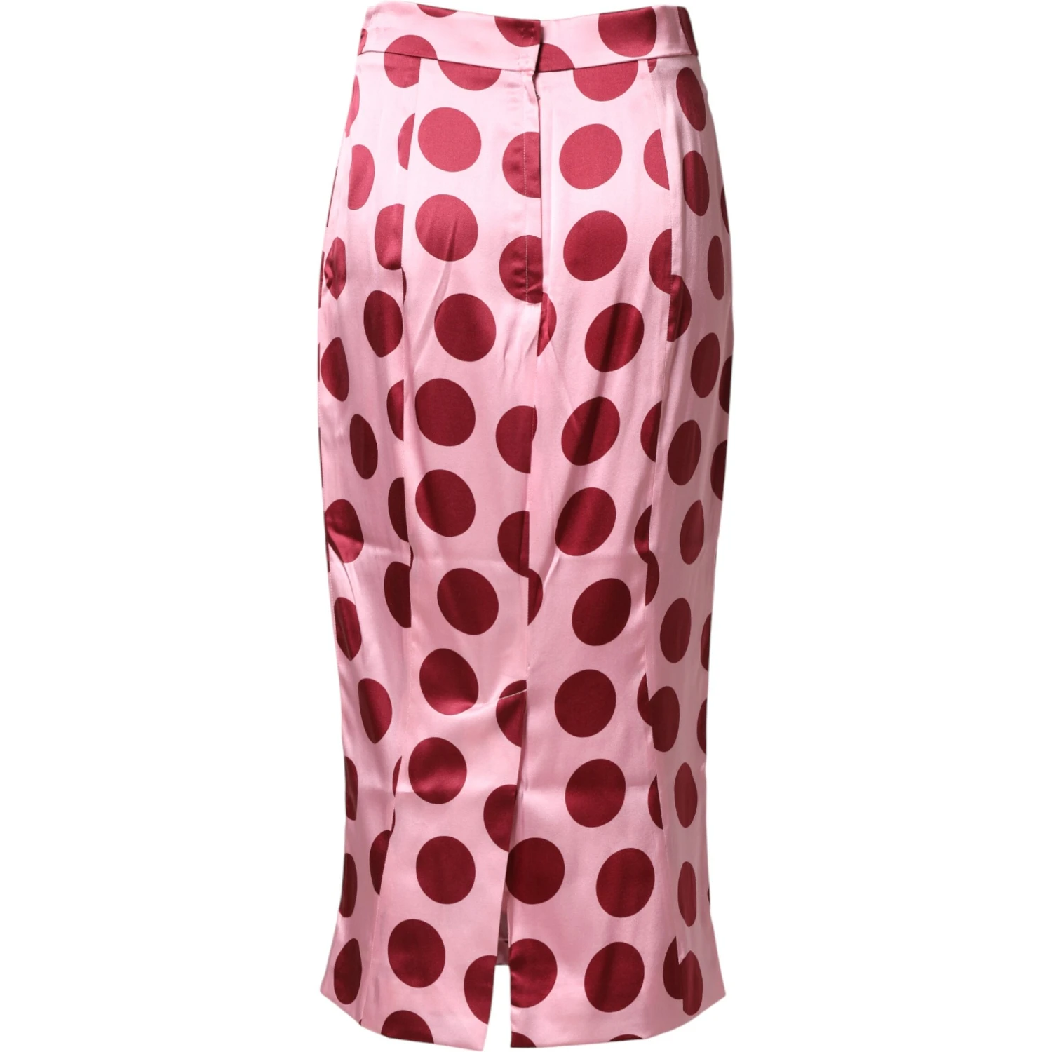 Pink Polka Dot Silk Pencil Cut Midi Skirt