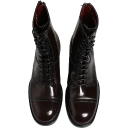 Black Leather Lace Up Mid Calf Boots Shoes